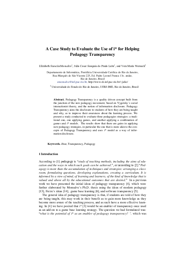 (PDF) A Case Study to Evaluate the Use of i* for Helping Pedagogy ...