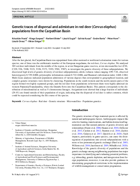 (PDF) Genetic traces of dispersal and admixture in red deer (Cervus ...