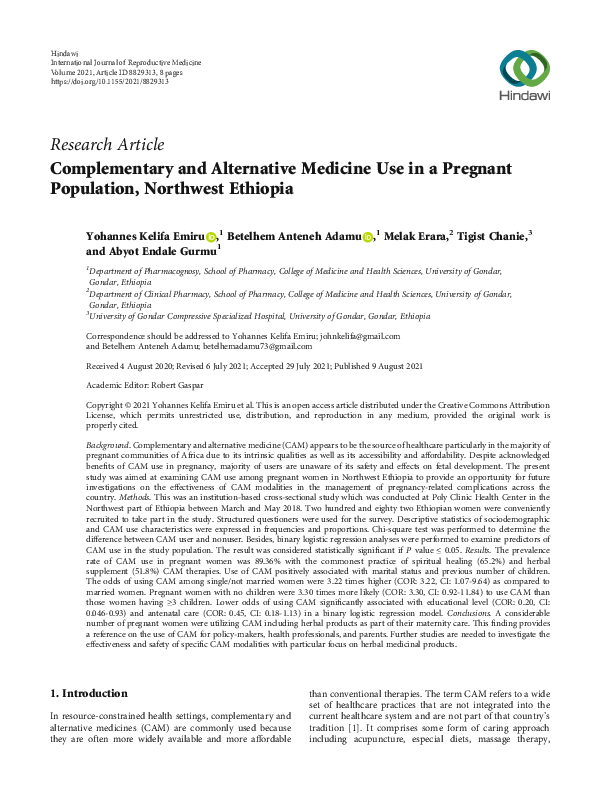 (PDF) Complementary and Alternative Medicine Use in a Pregnant ...