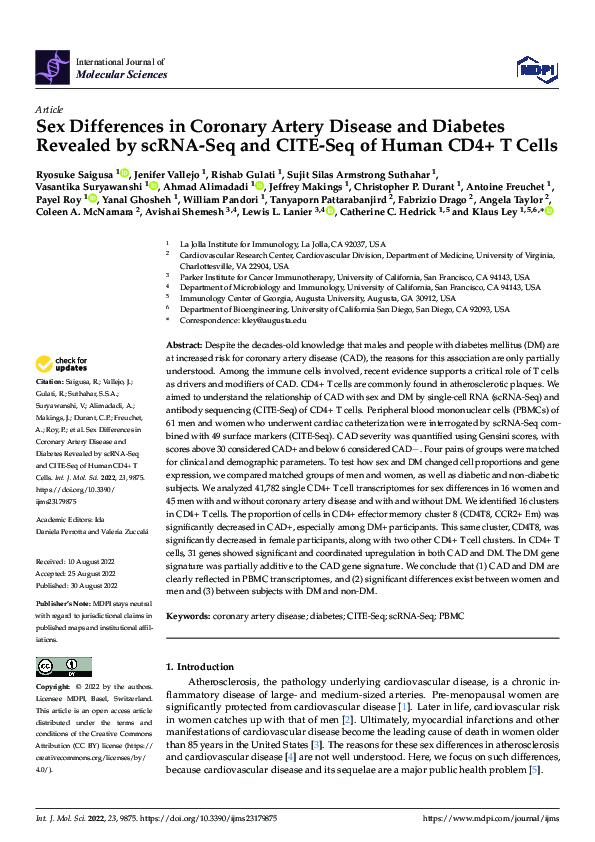 (PDF) Sex Differences in Coronary Artery Disease and Diabetes Revealed ...