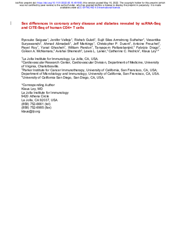 (PDF) Sex differences in coronary artery disease and diabetes revealed ...
