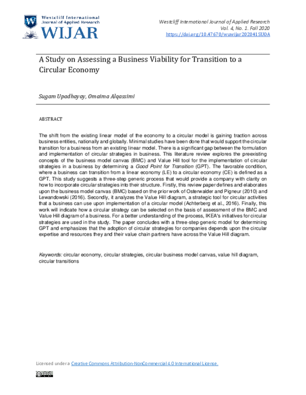 (PDF) A Study on Assessing a Business Viability for Transition to a ...