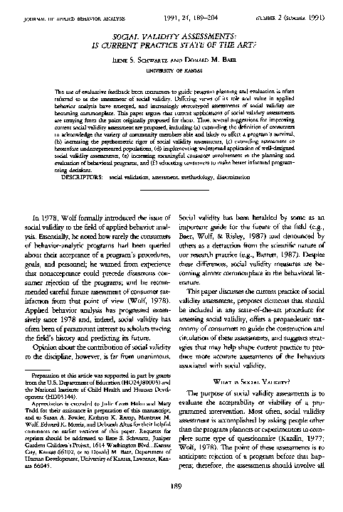 (PDF) Social Validity Assessments: Is Current Practice State of the Art?