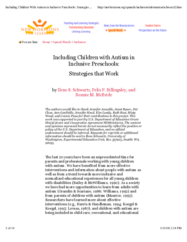 (PDF) Including Children With Autism in Inclusive Preschools