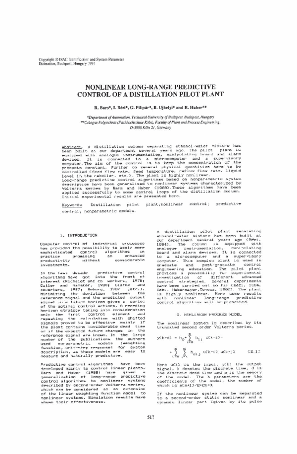 (PDF) Nonlinear Long-Range Predictive Control of a Distillation Pilot Plant