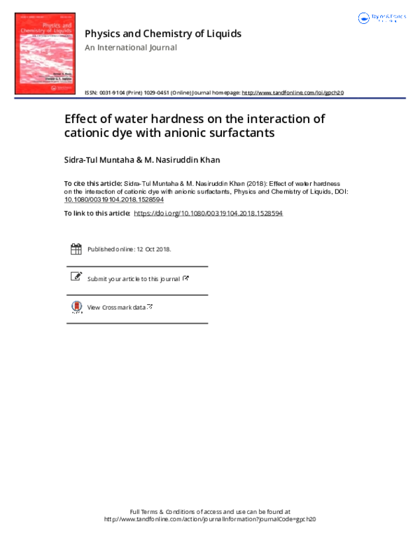 (PDF) Effect of water hardness on the interaction of cationic dye with ...