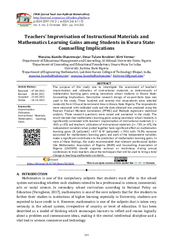 (PDF) Teachers’ Improvisation of Instructional Materials and