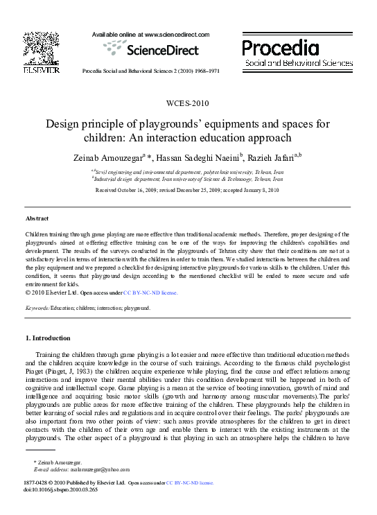 (PDF) Design principle of playgrounds’ equipments and spaces for ...