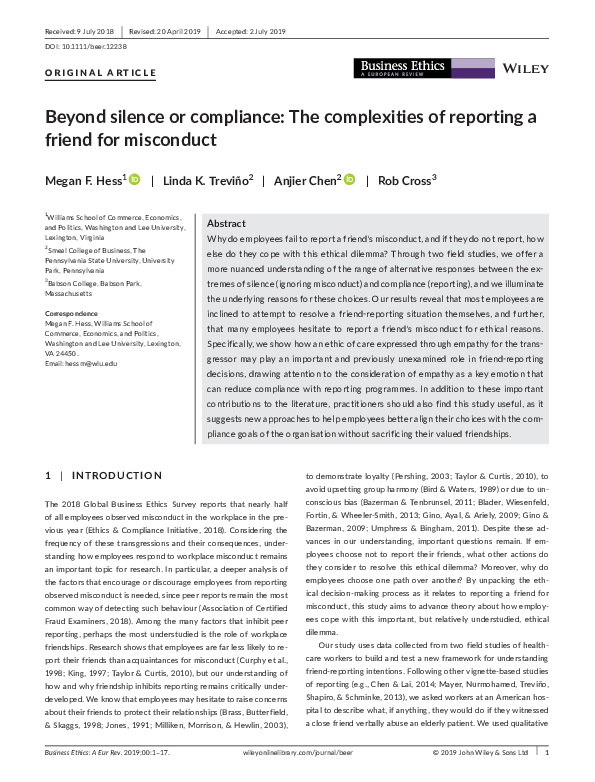 (PDF) Beyond silence or compliance: The complexities of reporting a ...