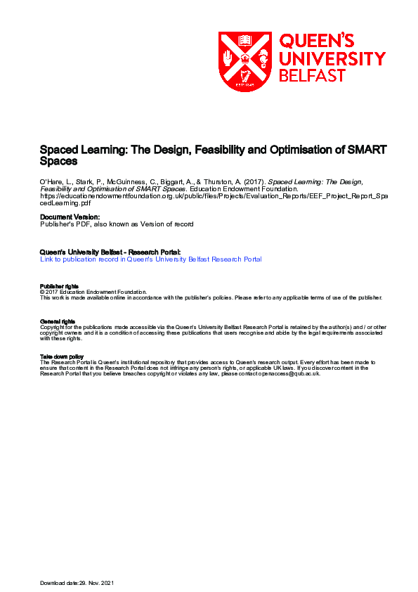 (PDF) Spaced Learning: The Design, Feasibility and Optimisation of ...