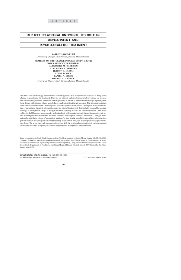 (PDF) Implicit relational knowing: Its role in development and ...