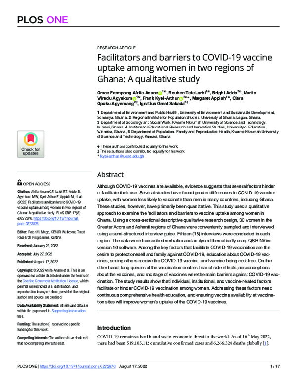 (PDF) Facilitators and barriers to COVID-19 vaccine uptake among women ...
