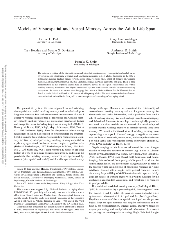(PDF) Models of Visuospatial and Verbal Memory Across the Adult Life Span