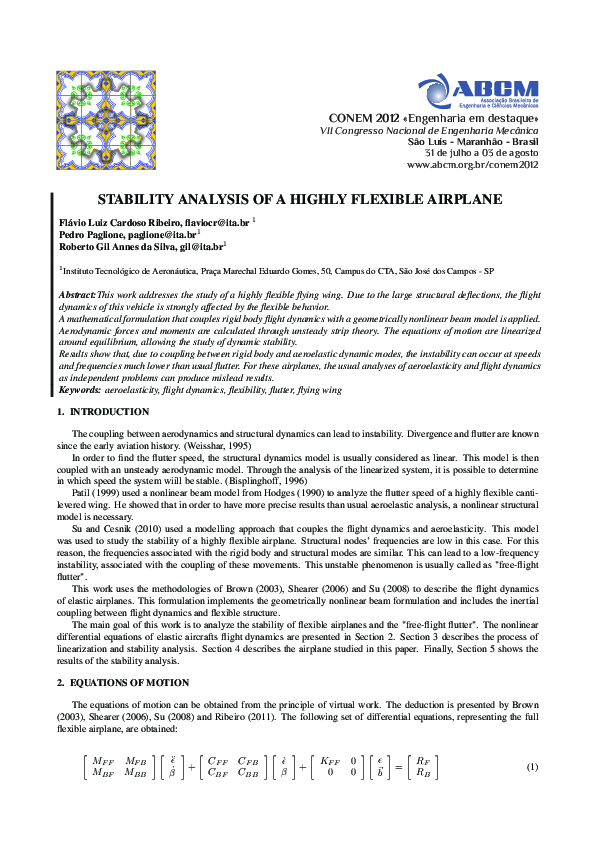 (PDF) Stability Analysis of a highly flexible airplane