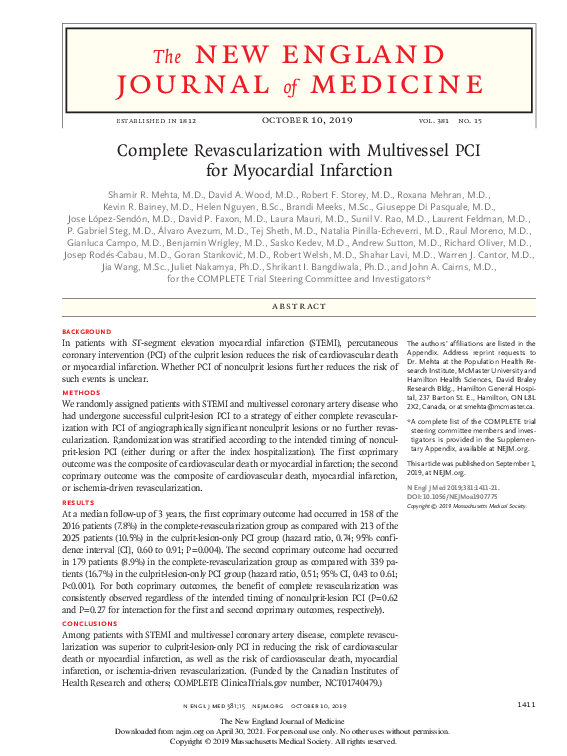 (PDF) Complete Revascularization with Multivessel PCI for Myocardial ...