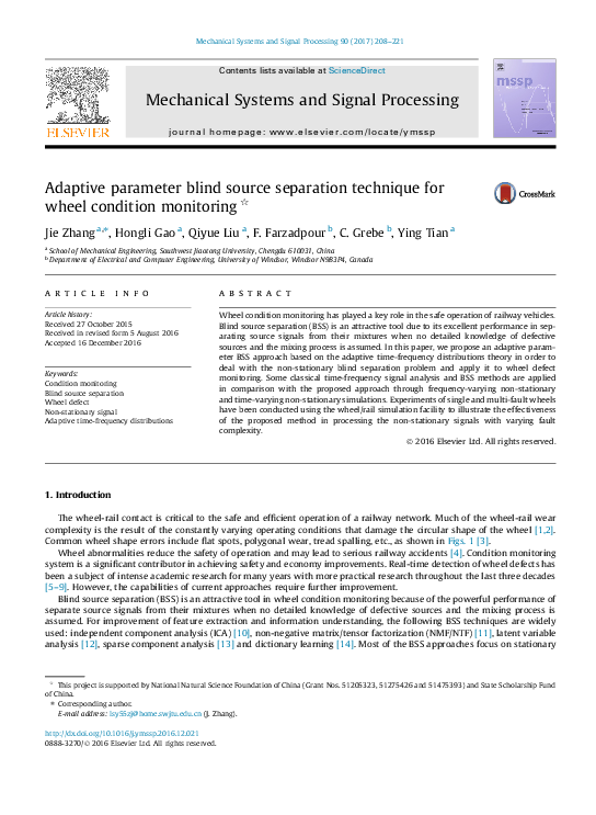 (PDF) Adaptive parameter blind source separation technique for wheel ...