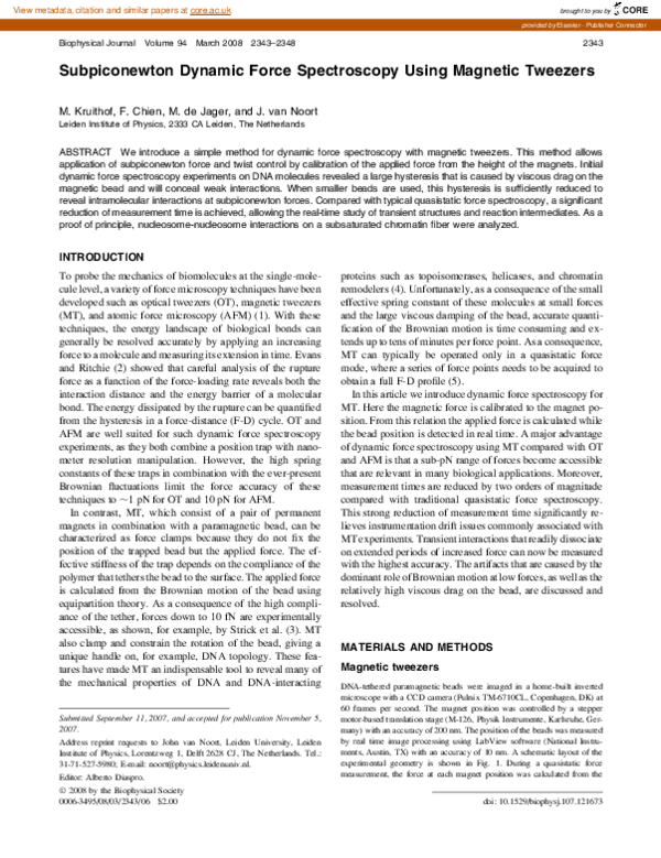 (PDF) Subpiconewton Dynamic Force Spectroscopy Using Magnetic Tweezers
