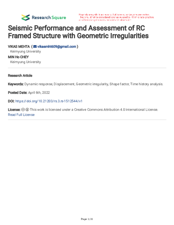 (PDF) Seismic performance and assessment of RC framed structure with ...