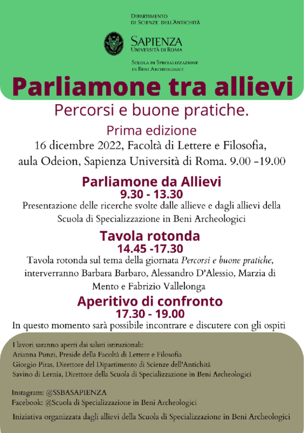 PDF) Parliamone tra Allievi: Percorsi e Buone Pratiche (Prima edizione  della Giornata degli Allievi della Scuola di Specializzazione in Beni  Archeologici della Sapienza - Università di Roma)