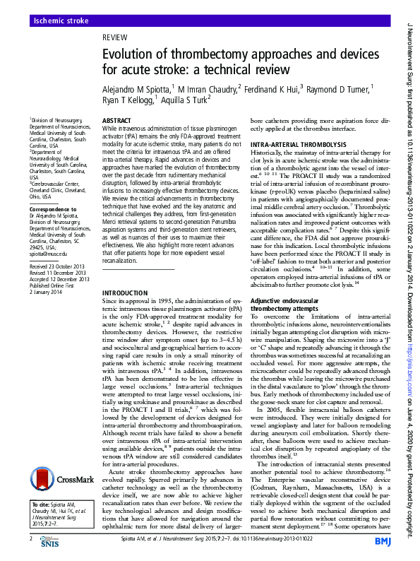 (PDF) Evolution of thrombectomy approaches and devices for acute stroke ...