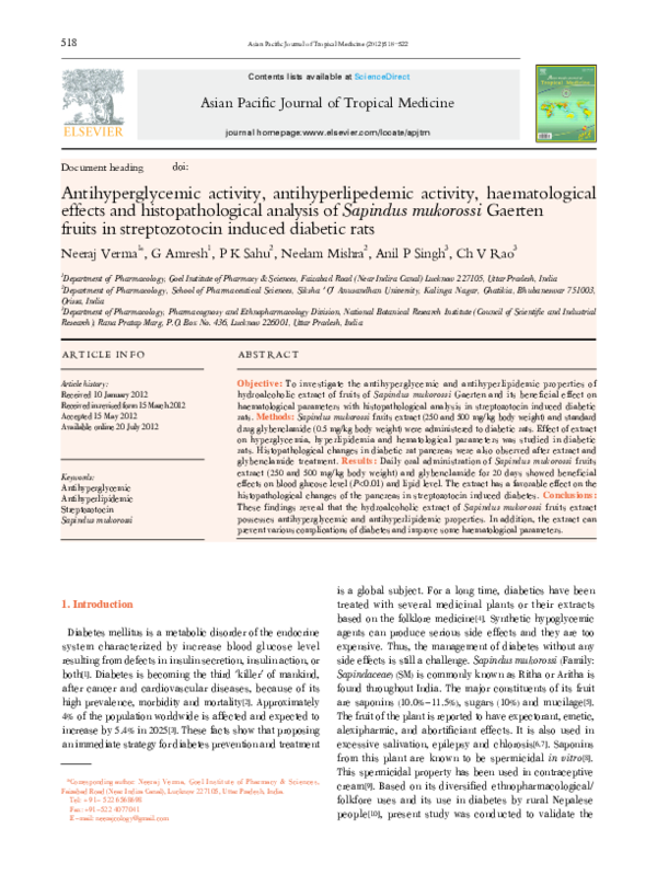 (PDF) Antihyperglycemic activity, antihyperlipedemic activity ...