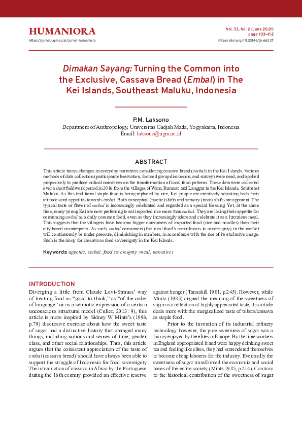 (PDF) Dimakan Sayang: Turning the Common into the Exclusive, Cassava ...