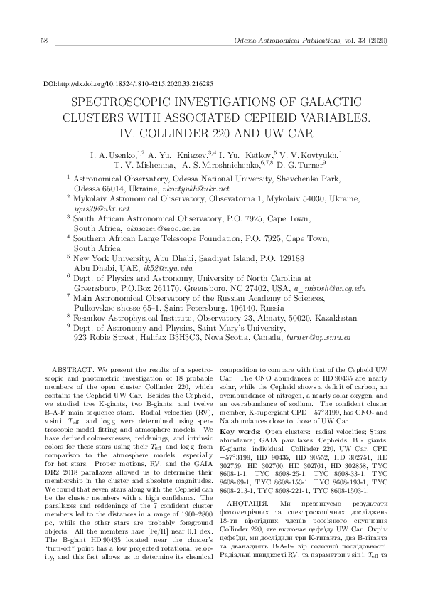 (PDF) Spectroscopic Investigations of Galactic Clusters with Associated ...