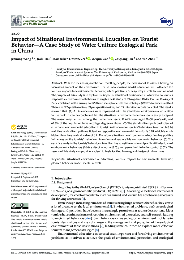 (PDF) Impact of Situational Environmental Education on Tourist Behavior ...