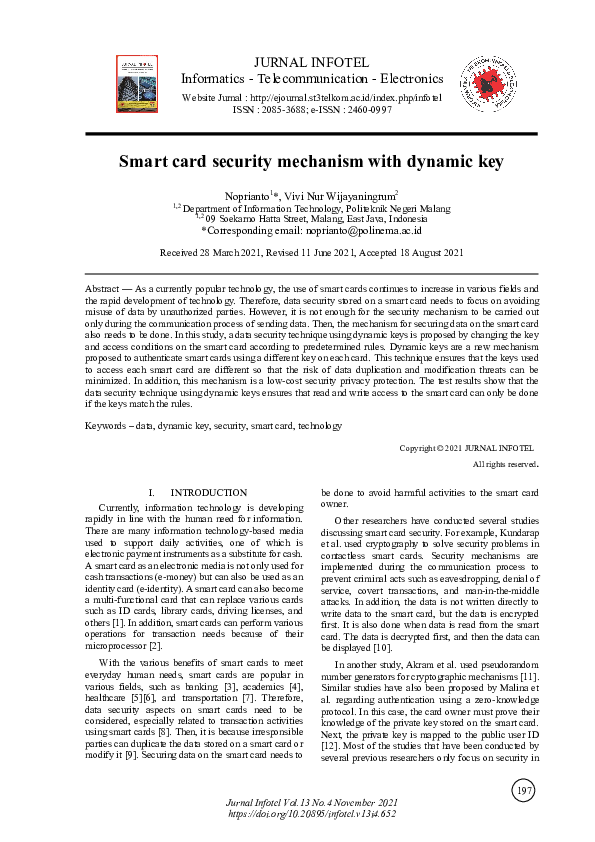 (PDF) Smart card security mechanism with dynamic key