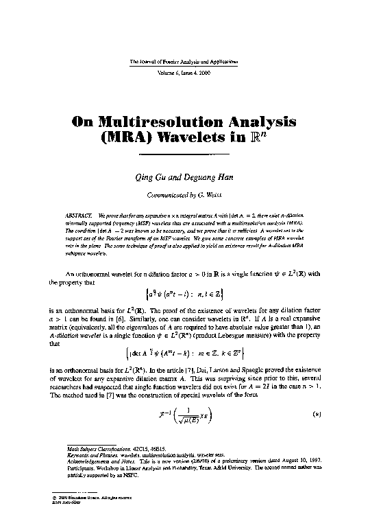 (PDF) On multiresolution analysis (MRA) wavelets in ℝ n