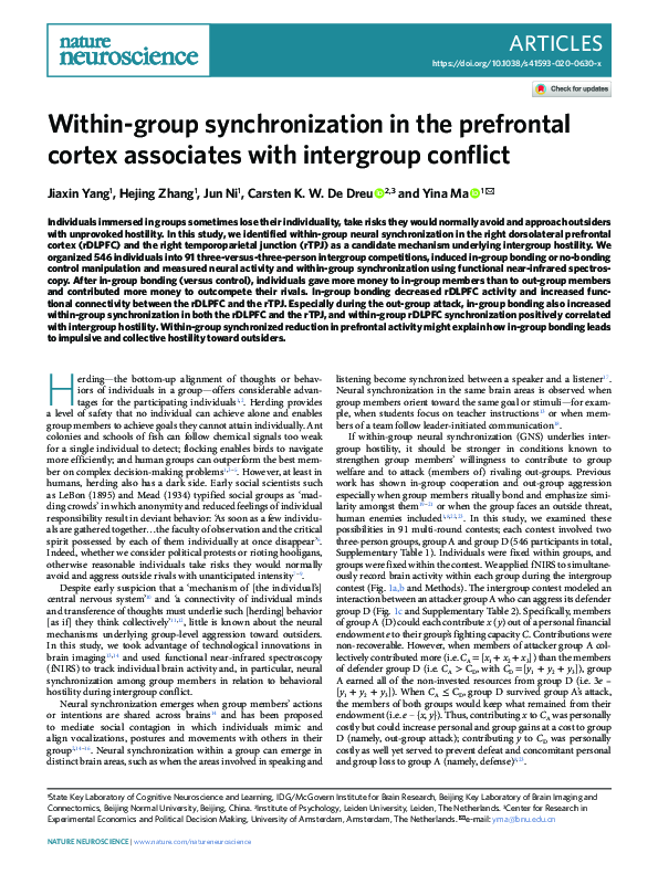 (PDF) Within-group synchronization in the prefrontal cortex associates ...