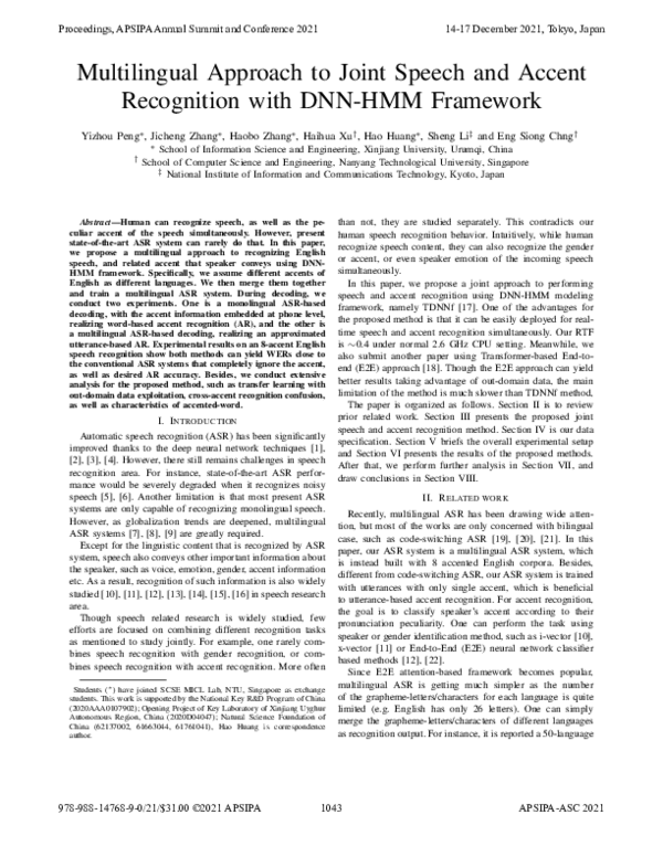 (PDF) Multilingual Approach to Joint Speech and Accent Recognition with ...