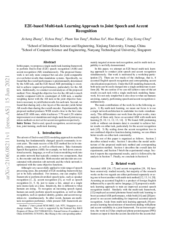 (PDF) E2E-Based Multi-Task Learning Approach to Joint Speech and Accent ...