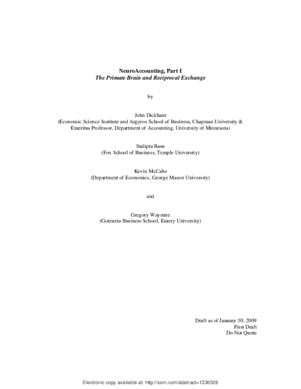 (PDF) Neuroaccounting, Part I: The Primate Brain and Reciprocal Exchange