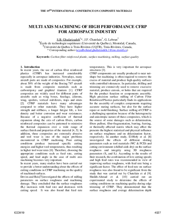 (PDF) Multi axis machining of high performance CFRP for aerospace industry