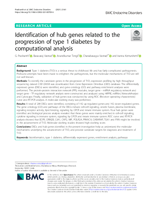 (PDF) Identification of hub genes related to the progression of type 1 ...