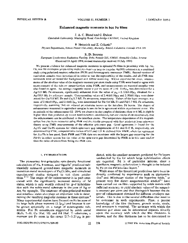 (PDF) Enhanced magnetic moments in bcc Fe films