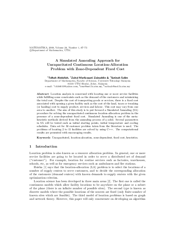 (PDF) A Simulated Annealing Approach for Uncapacitated Continuous ...