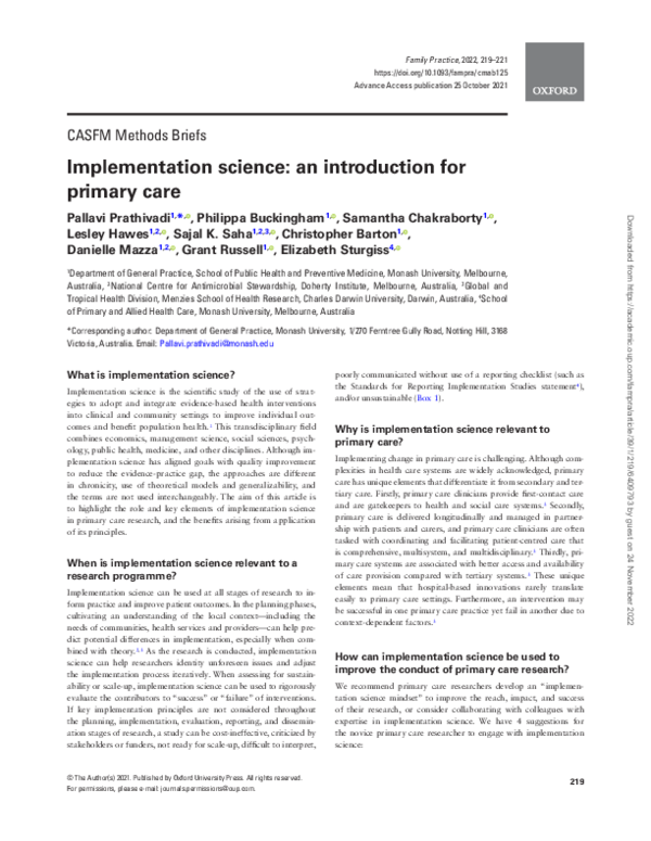 (PDF) Implementation science: an introduction for primary care