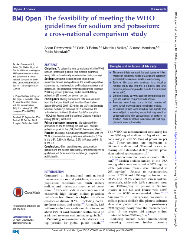 (PDF) The feasibility of meeting the WHO guidelines for sodium and