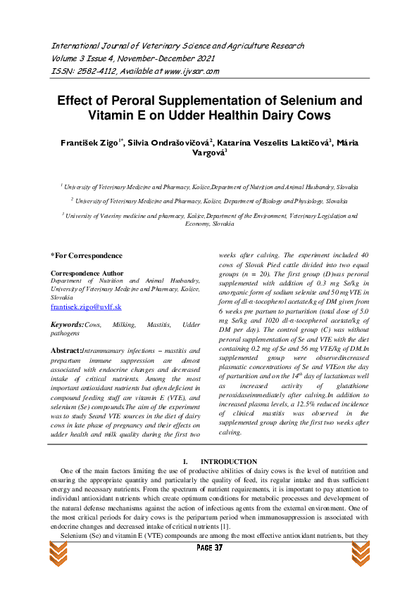 (PDF) Effect of Peroral Supplementation of Selenium and Vitamin E on ...