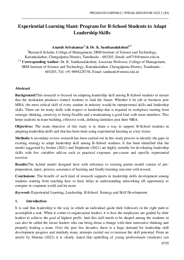 (PDF) Experiential Learning Slant: Program for B-School Students to ...
