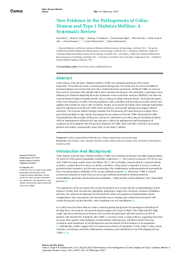 (PDF) New Evidence in the Pathogenesis of Celiac Disease and Type 1 ...