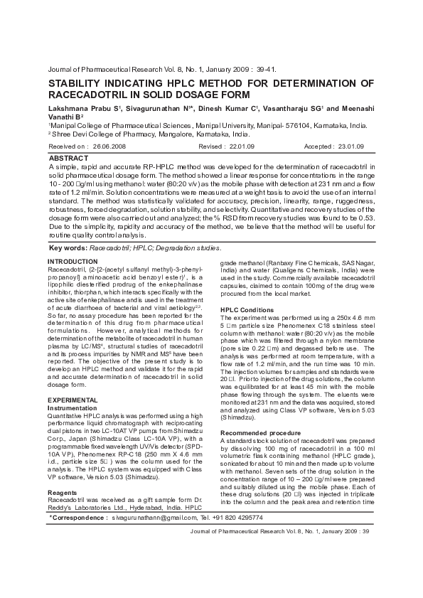 (PDF) Stability Indicating HPLC Method for Determination of ...