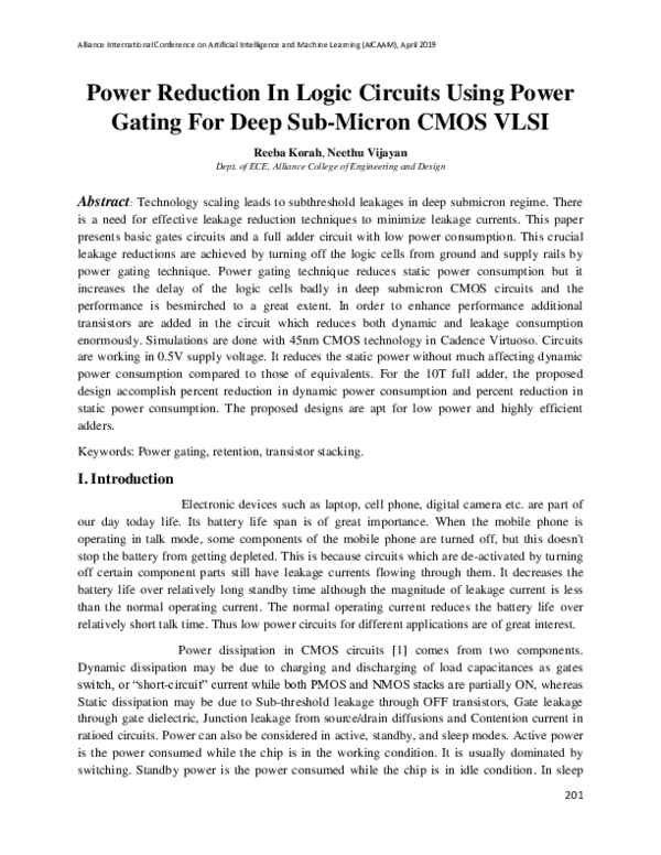 (PDF) Power Reduction In Logic Circuits Using Power Gating For Deep Sub ...