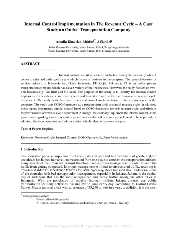 (PDF) Internal Control Implementation in The Revenue Cycle – A Case ...
