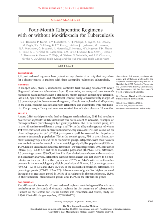 (PDF) Four-Month Rifapentine Regimens with or without Moxifloxacin for ...