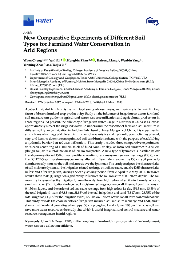 (PDF) New Comparative Experiments of Different Soil Types for Farmland ...
