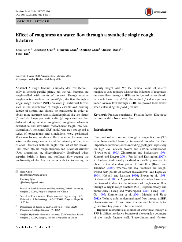 (PDF) Effect of roughness on water flow through a synthetic single ...