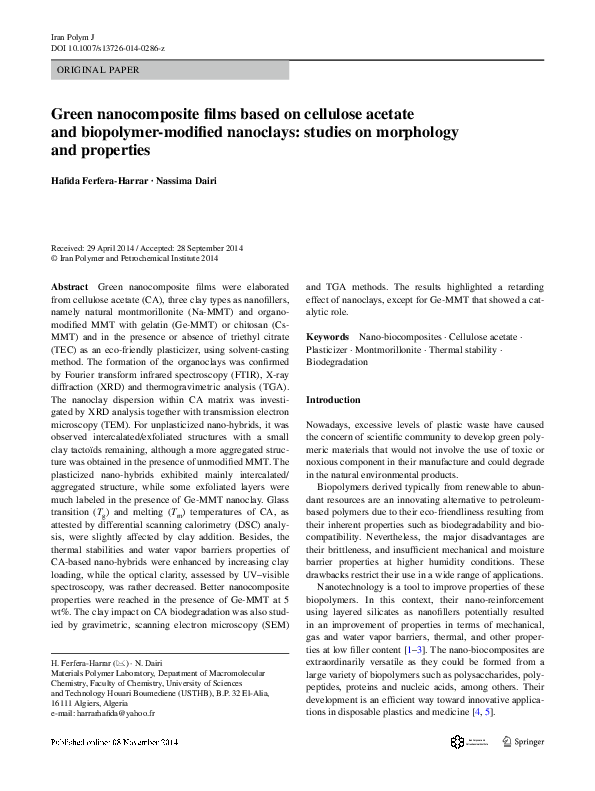 (PDF) Green nanocomposite films based on cellulose acetate and ...